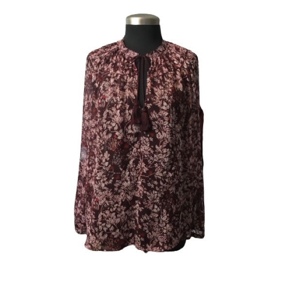Lucky Brand Semi-Sheer Floral Peasant Top Size XL - Picture 1 of 7